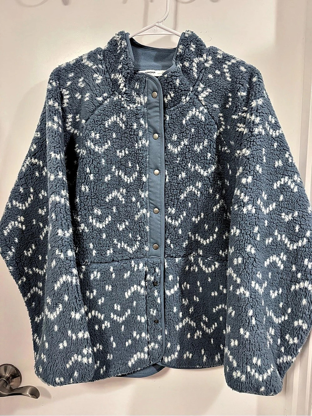 SONOMA Blue & White Print Teddy Jacket Size XXL NWOT
